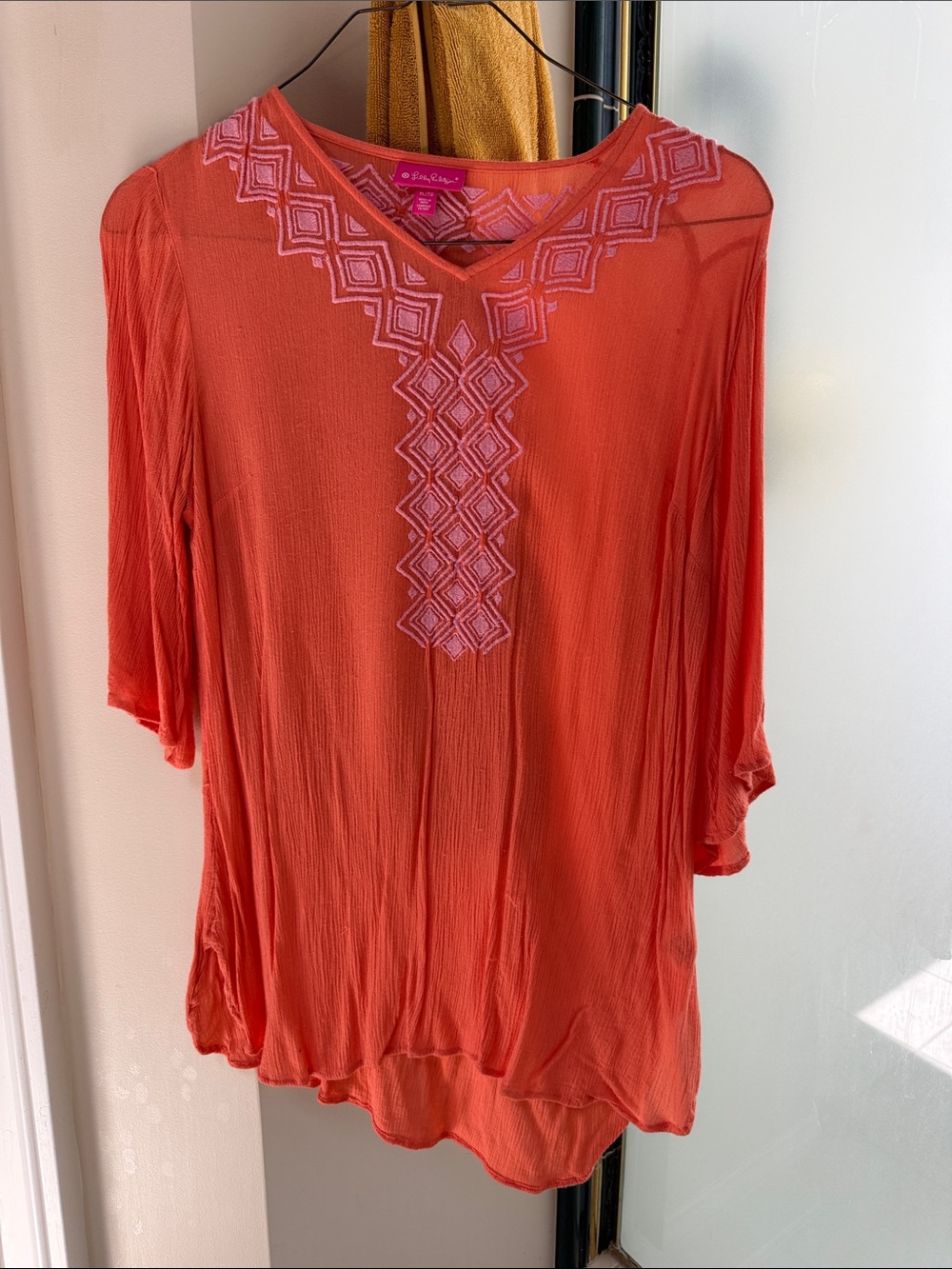 Lily Pulitzer Bright Orange Embroidered Women's swim cover up gauze material